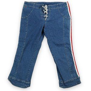 Tommy Hilfiger Jeans Womens 13 Blue Crop Pant Capris Wide Leg Y2K Tie Front 60's
